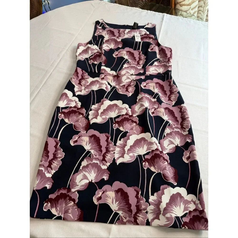 NWT Ann Taylor Factory Navy Blue Purple Floral Dress Size 14 New